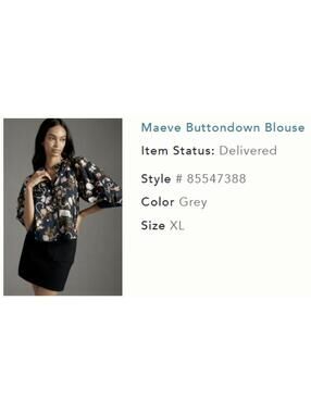 Maeve Buttondown Blouse, NWT, XL, Grey Puff Sleeve